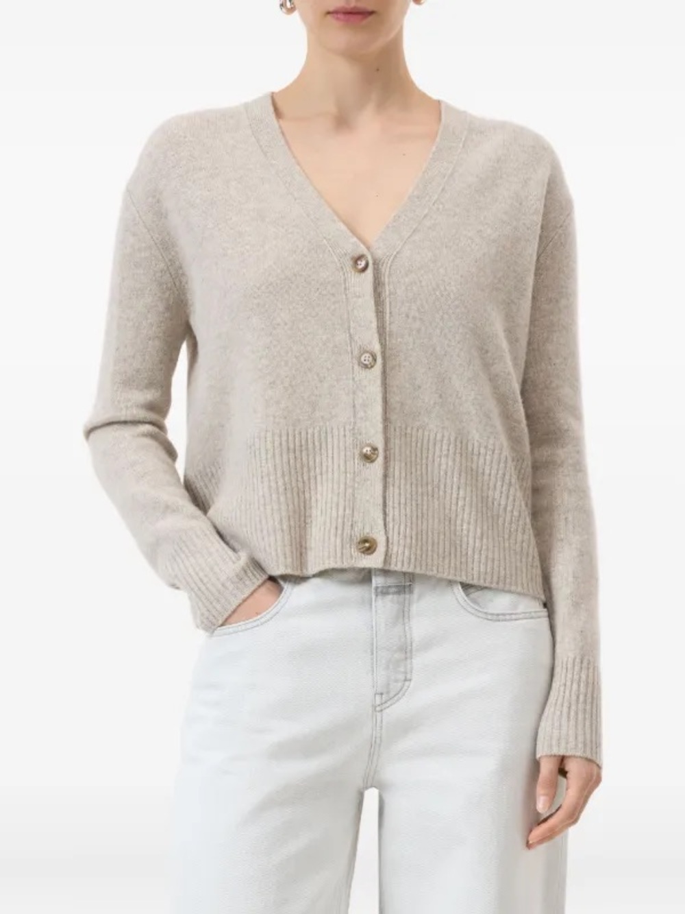 Closed V-Neck Wool Button Front Women’s Sweater Cardigan - Beige